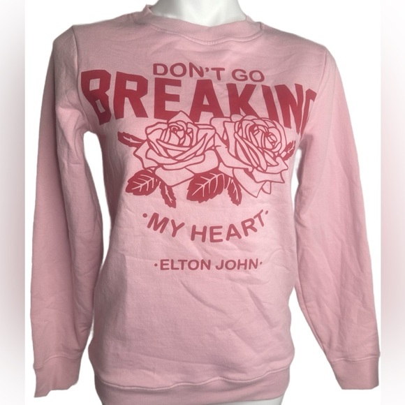 Elton Pink Sweatshirt with Graphic Design Don’t go Breaking My heart size XS - Picture 2 of 3